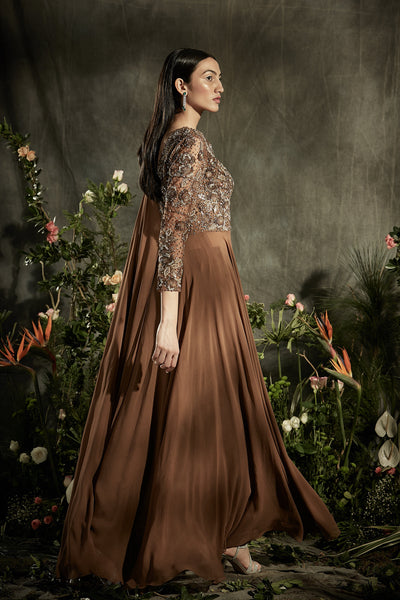One Side Draped Anarkali with Straight Pants