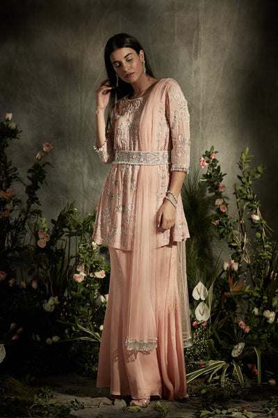 Floral Pearl Anarkali with Belt And Sharara