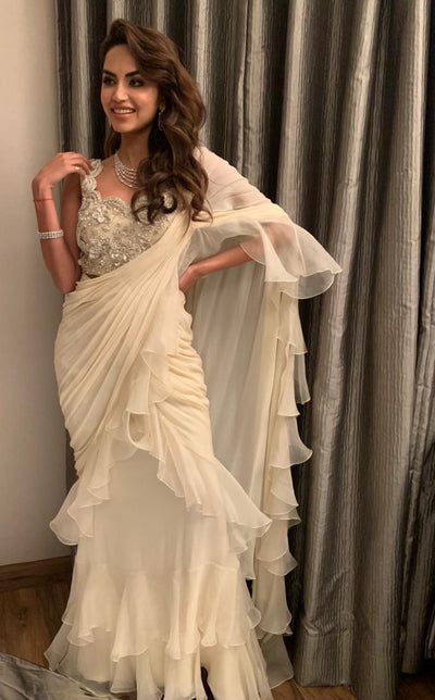 DIIPA KHOSLA IN OUR IVORY RUFFLED SAREE