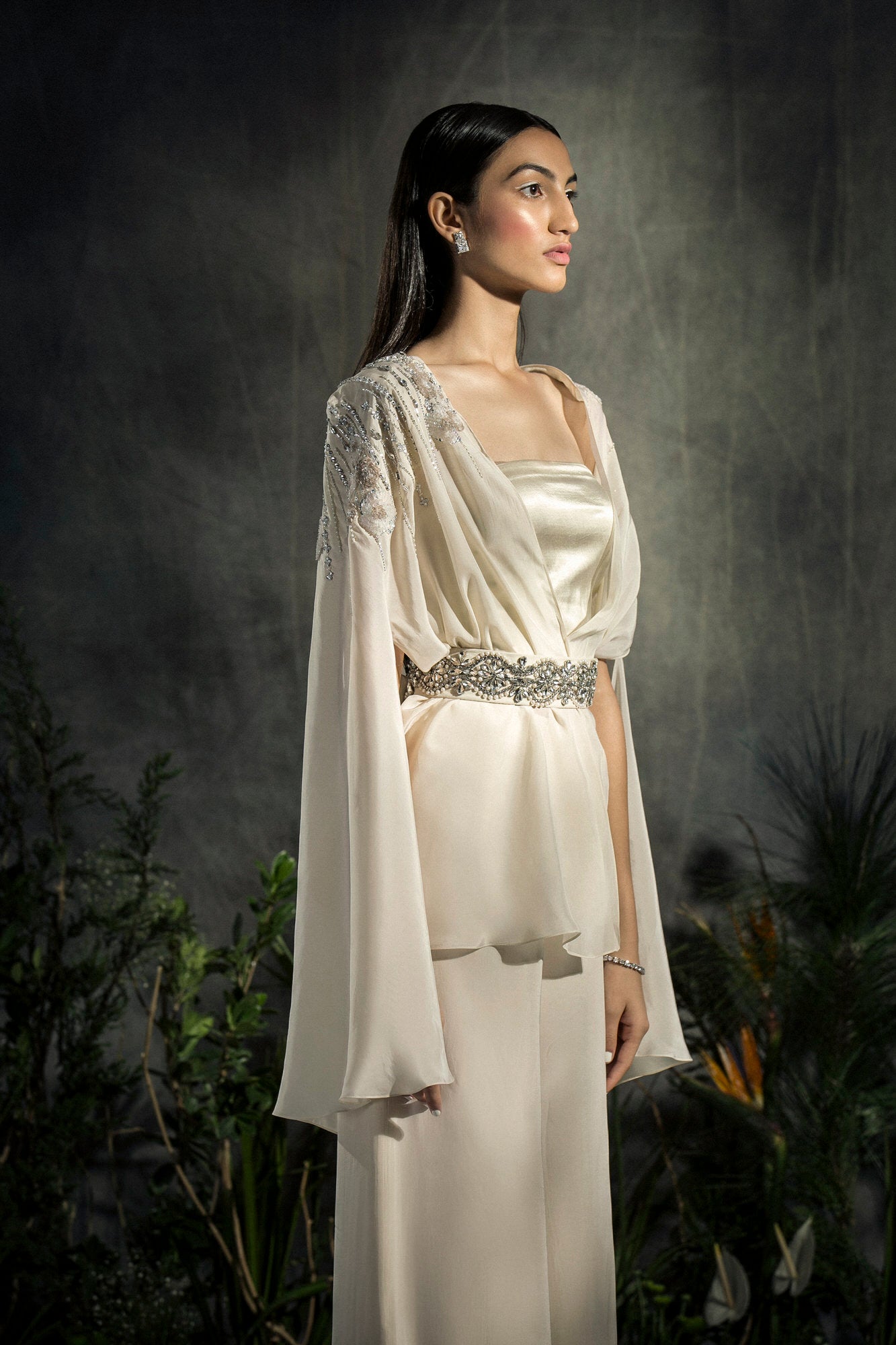 Embellished Cape with flared pants
