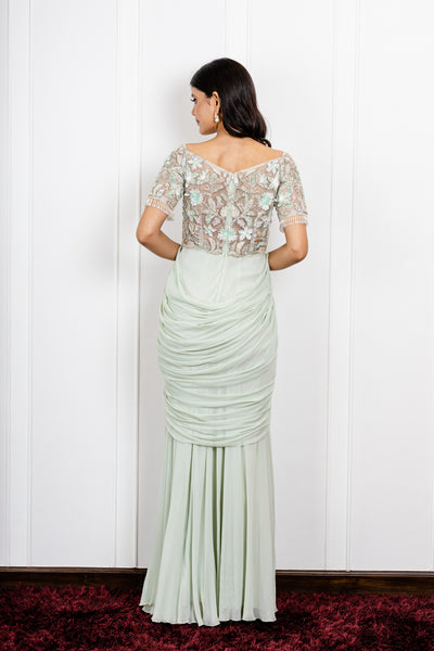 Draped Embroidered Gown