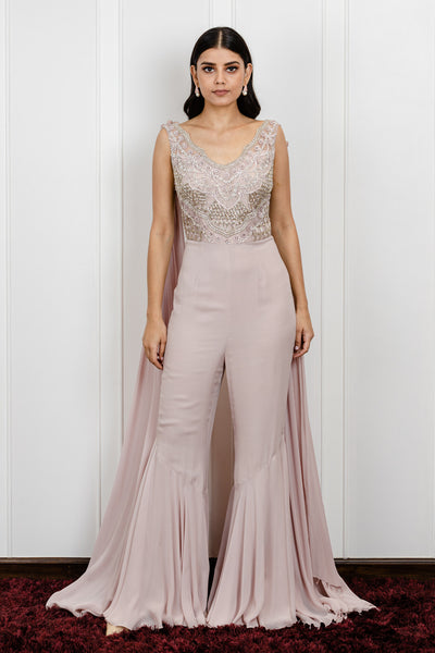 Lilac jumpsuit with a back drape