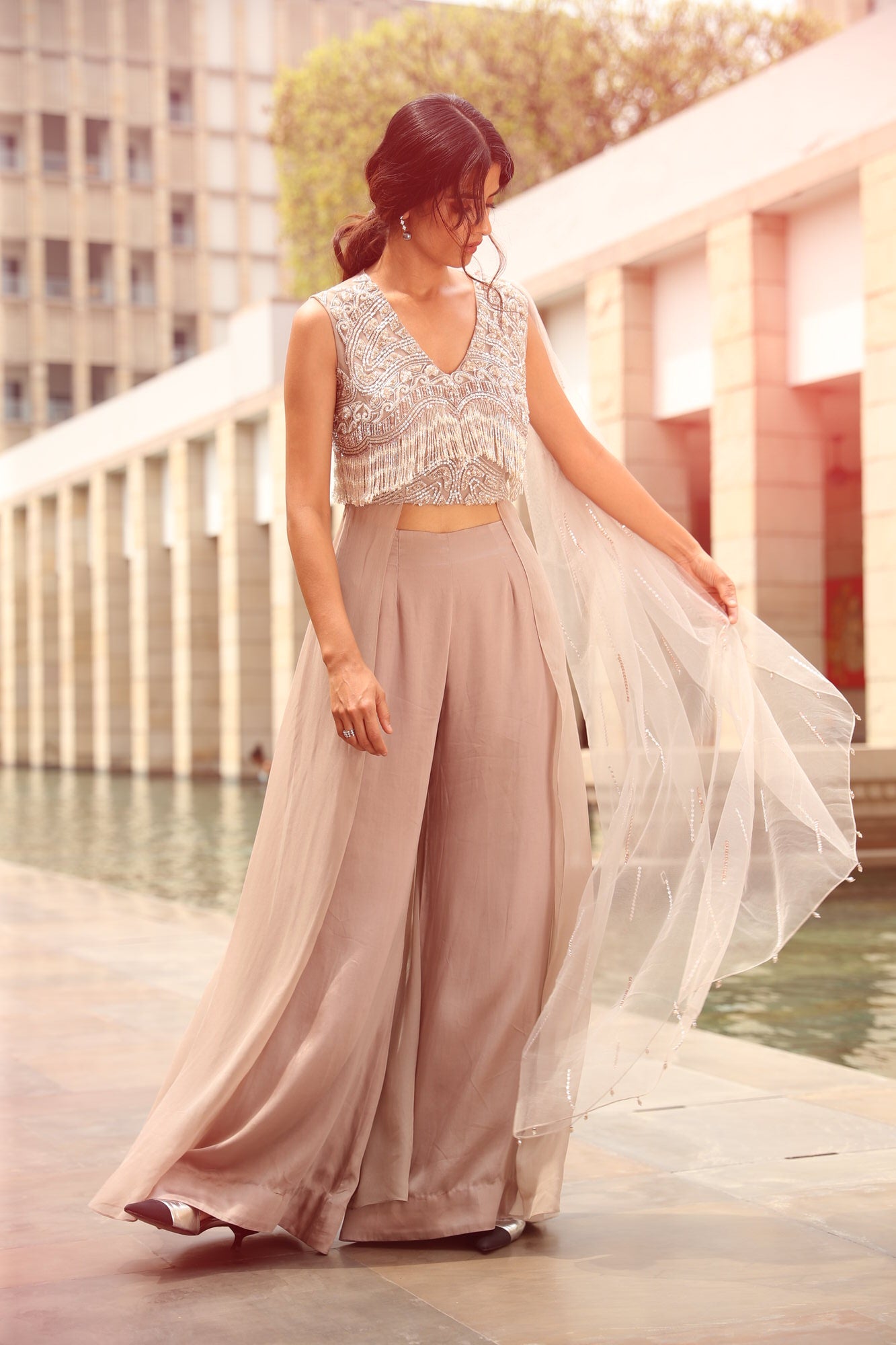 Draped Tasseled Top with Pants